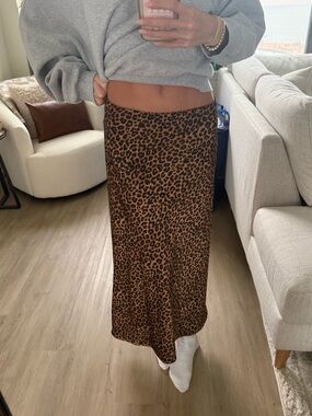 Leopard Print Maxi Skirt - Brown